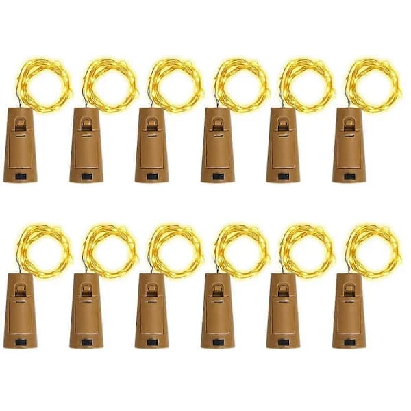 12-pack LED-flaskkorkslampor, 20 lysdioder 2M koppartråd batteridriven för bröllopsfest DIY-dekor, varmvit