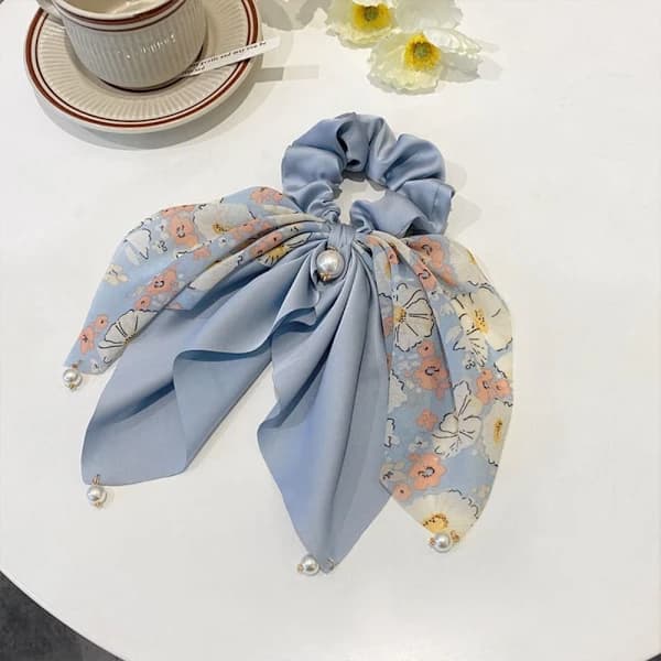 2 ST Blomster Bowknot Scrunchies Silketørklæde Hårbånd SORT Sort