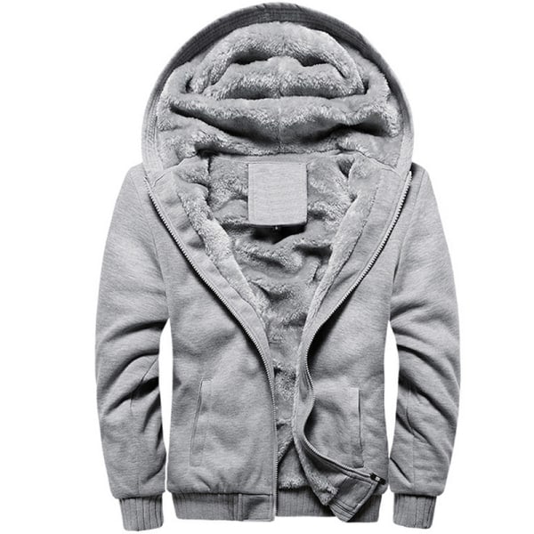 Mäns Fleecefodrad Fluffig Sherpa Jacka Varm Hoodie Sweatshirt Blå L