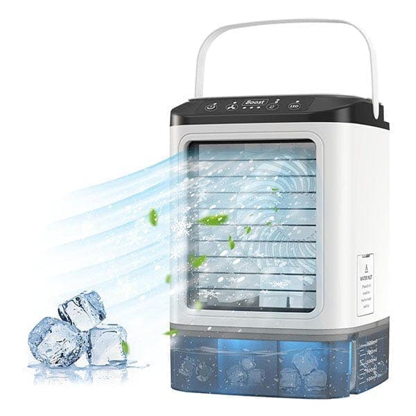 Bærbar Luftkjøler 4-i-1 – Mini AC med 900 ml Vanntank, Vifte & Luftfukter, 3 Vindmoduser