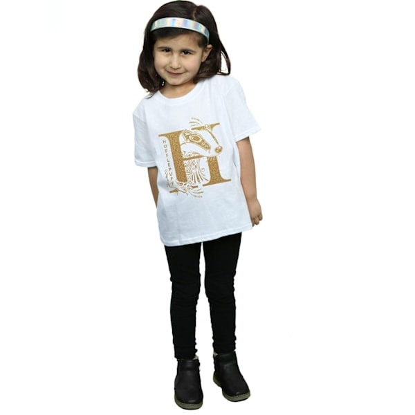 Harry Potter Flickor Hufflepuff Glitter Bomulls T-shirt 9-11 År Vit