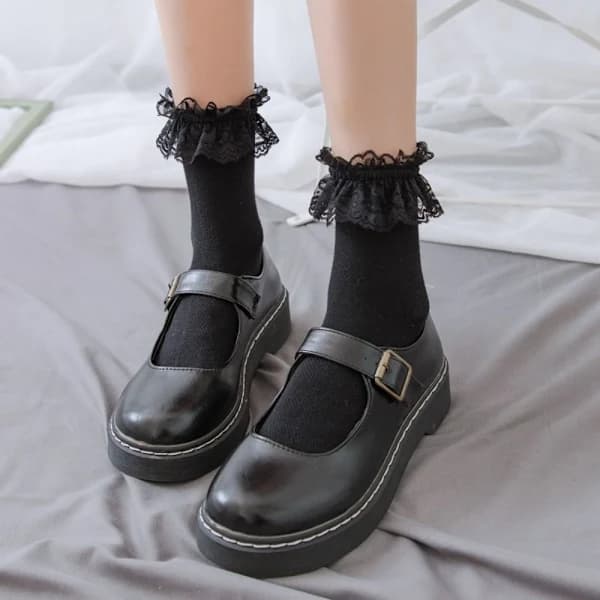 Spets Korte Strømper Princess Socks SVART Sort