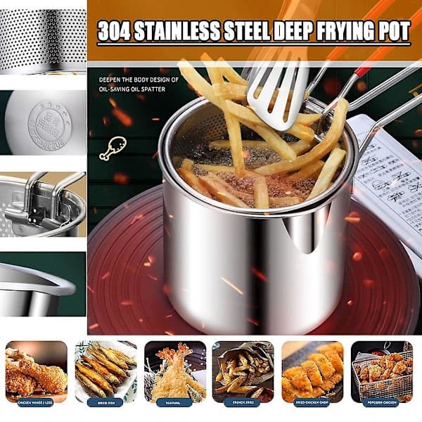 Friteuse Frityrkoker med Kurv 304 Rustfritt Stål Robust Multifunksjonell