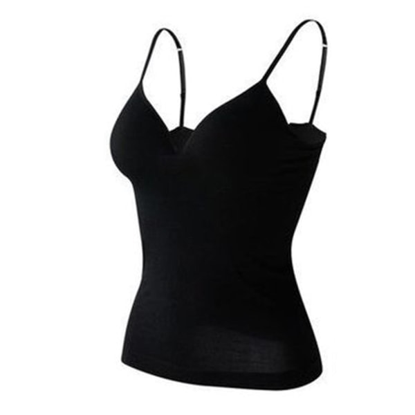 Dame tanktoppe med polstret hylde bh trådløs ærmeløs basis casual vest til kvinder formel daglig festbal Black XL