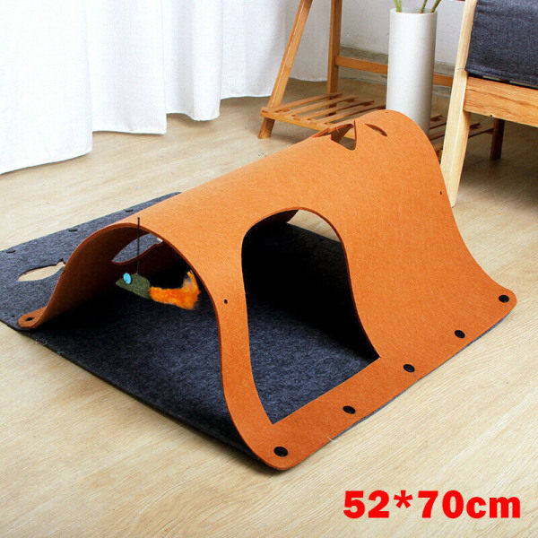 [NT]44*60/52*70 cm Filtdug Katte Tunnel Katte Rør Labyrint Kattehus Seng med legetøj til kat Hvalp Killing Kanin Brun 52*70cm