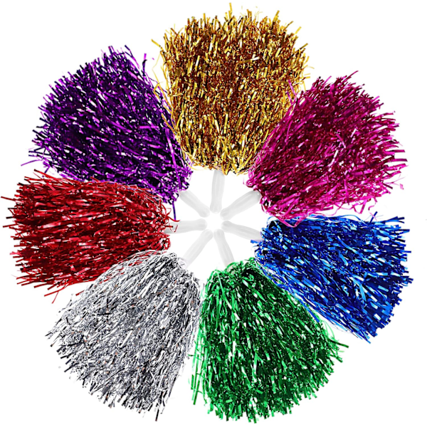 14 st Cheerleading Pom Poms Metallisk Folie Cheerleader Pom Poms med Handtag för Sportevenemang Hejande Festdräkt Tillbehör