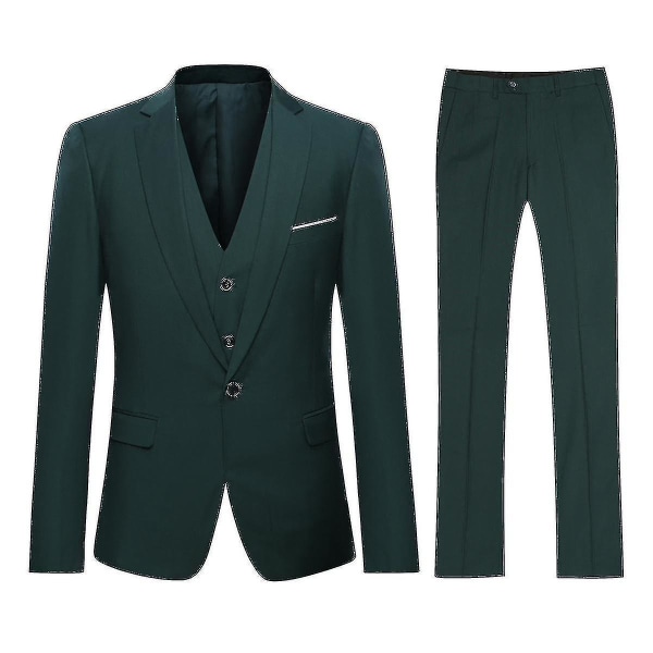Herrkostym Business Casual 3-delad kostym blazerbyxor Väst 9 färger 2XL Green