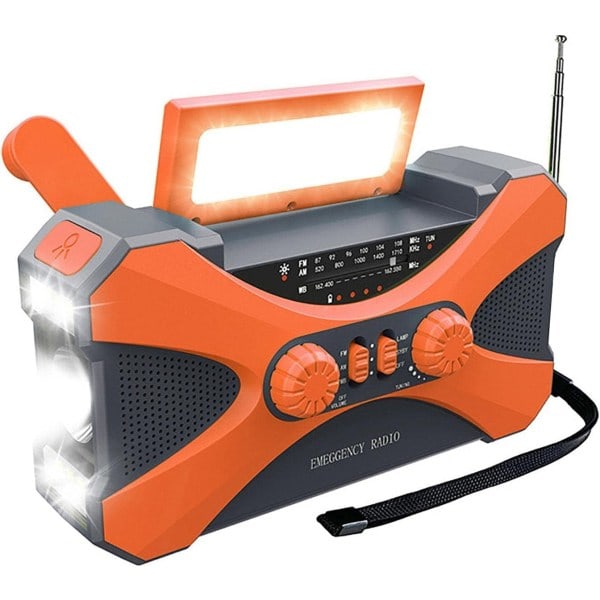 10000mAh Vevradio för Nödsituationer - Solcellsdriven Vevradio Campingprylar Överlevnadsutrustning-WELLNGS/NT/