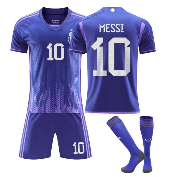 2022 Argentina nr 10 Messi Fotbollströja Barn Jersey Set Fotbollskläder, Barn Ungdomsfotbollströja 18