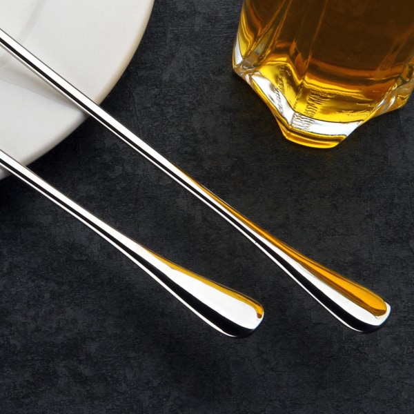 Rostfritt Stål Tesked Lång Omrörarsked Kaffesked Kök round spoon silver One-size
