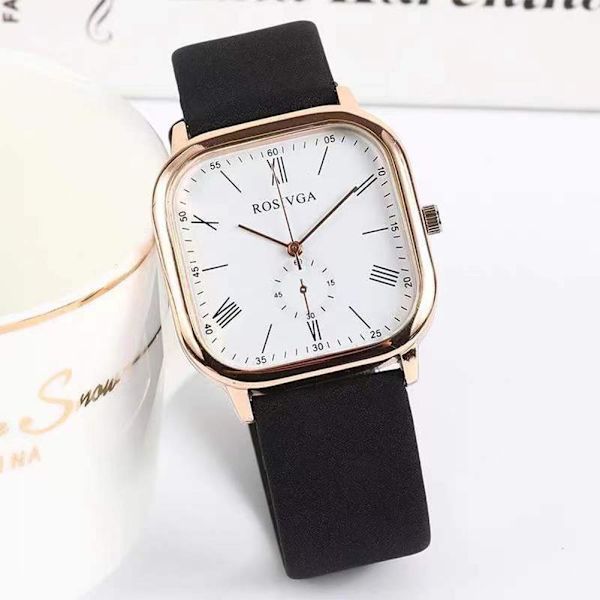 Fashion Damklocka Läderarmband Enkel Elegant Ins Stil Fyrkantig Quartzklocka C One size