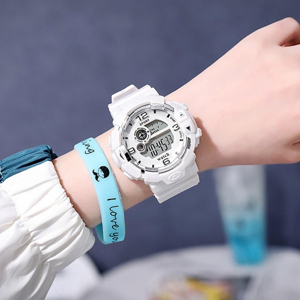 Fashion Sportklocka Elektronisk LED Ljusande Vattentät Klocka För Studenter White One size