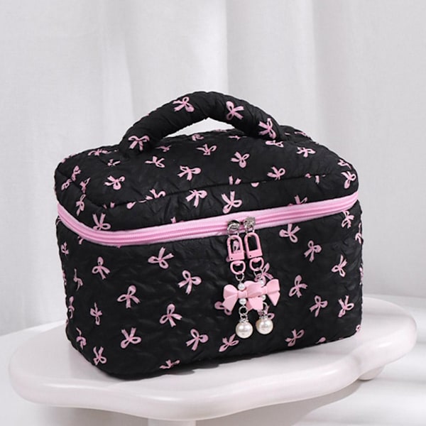 Liten sminkväska Rosa Svart Tryck Rosett Dam Bekväm Kosmetikaväska B4I6 Pink Pillow bag