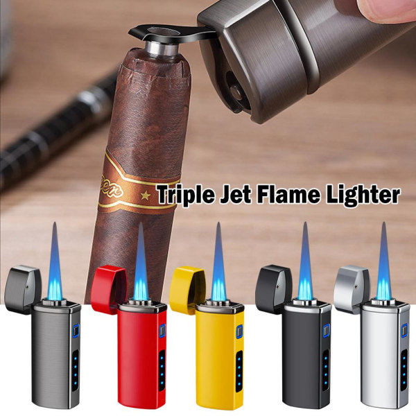 Elektronisk USB -tändare Triple Flame Cigarr Jet-tändare vindtät pure black one size