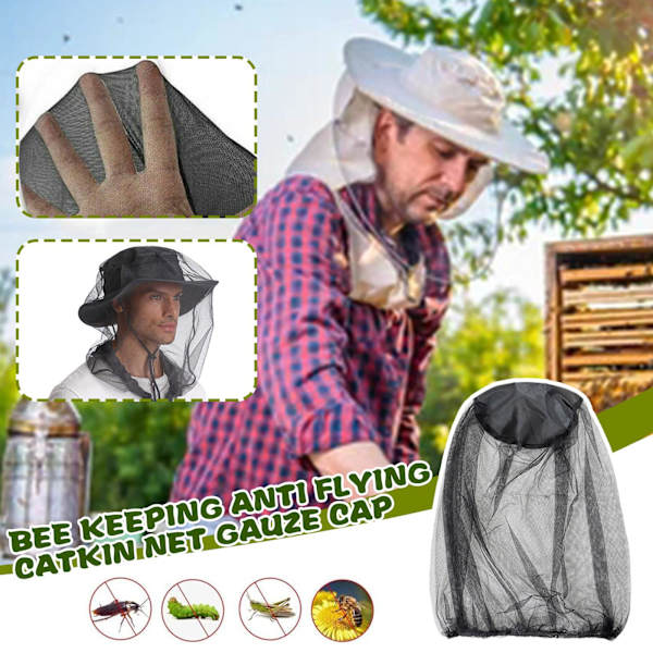 1/5/10 Mygga Mygg Insekt Hatt Bug Mesh Huvudnät Ansiktsskydd Y0H7 blackA One-size 5pcs