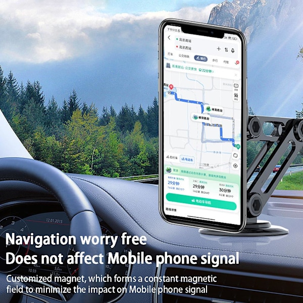 720° Roterande Magnetisk Biltelefonhållare i Metall, Vikbar Mobiltelefon