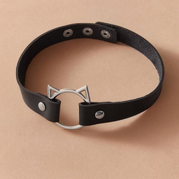 Kvinnor Punk Gothic Heart PU Läder Choker Halsband Spänne krage BlackB Cat