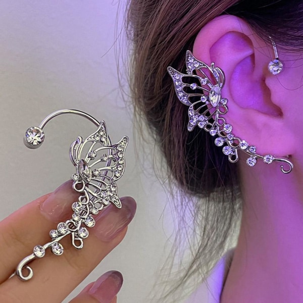 Inget genomborrat öronbensklämma Butterfly All-match Super Fairy Diamond Silver(right ear) One size