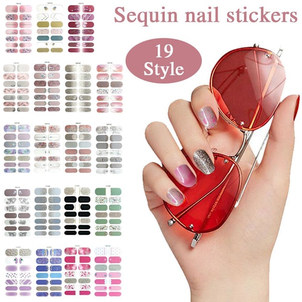 Europeisk amerikansk mode tryckt 3D nagelstickers helt täckta med nagellacksfilm glitter P4o8 	A 1pcs