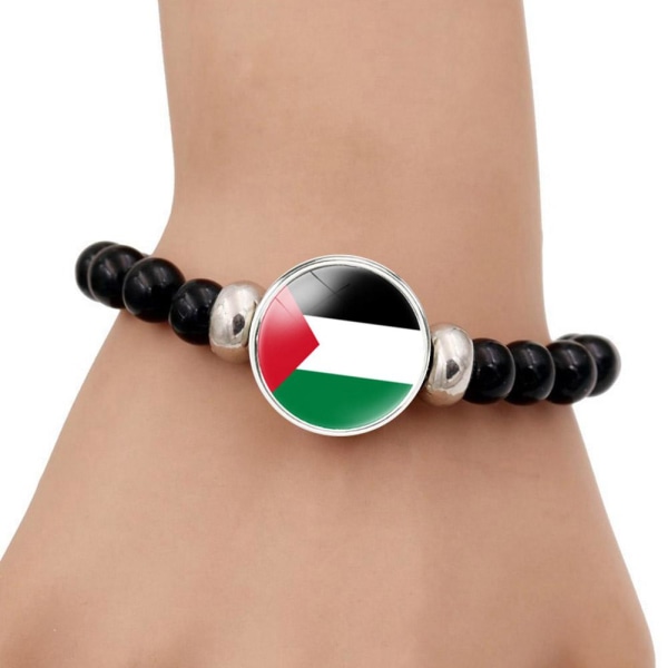 Palestine Time Jewel Flag Armband Herr & Dam Svarta pärlor
