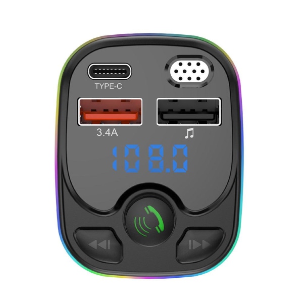 Bil Trådlös Bluetooth FM-sändare MP3, USB, TYPE - C Laddare BlackB rocker