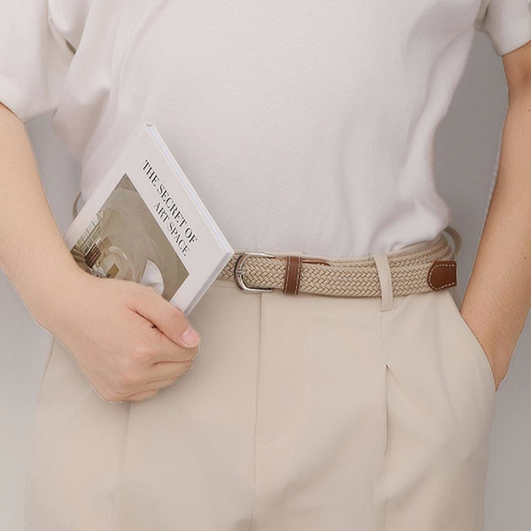 Modebälte Väv Canvas Bälte Metallspänne Män Kvinnor Fritt Elastiskt Hål Bälte Flätat G5s9 Beige 1pcs