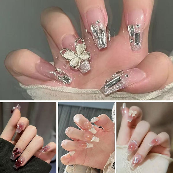 Bärbar Nagelplåster Ren Åtrå Vind Medium Längd Falska Naglar Nagelplåster Bär L1I4 2 set
