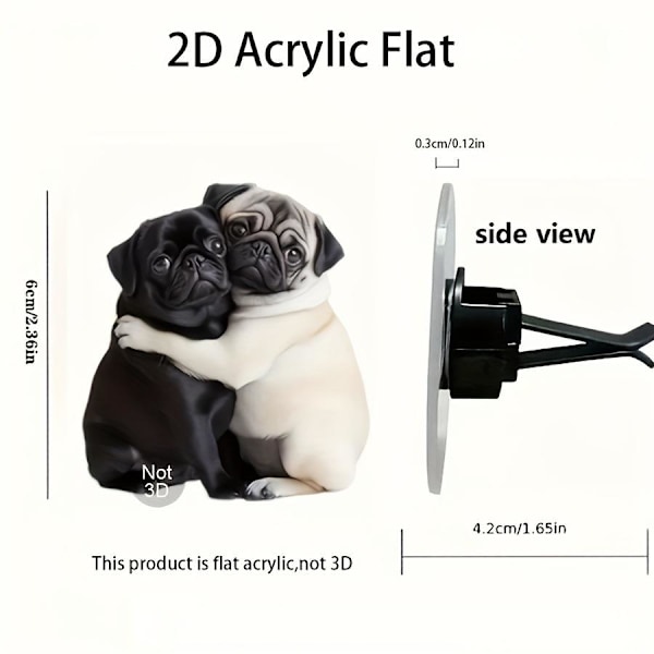 LQQDREX Bedårande Mops Akryl Bil Luftventil Doftspridare, 2D Söt Hunddesign Solid Doft, Mops Luftfräschare Dekorativa Tillbehör, Cu F One size