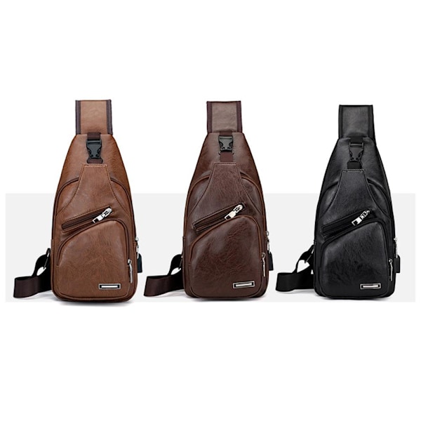 Läder Sling Bag för Kvinnor Män Vuxna Crossbody Bag Bröstväska Sling Ryggsäck M5A6 black 29*16*6cm