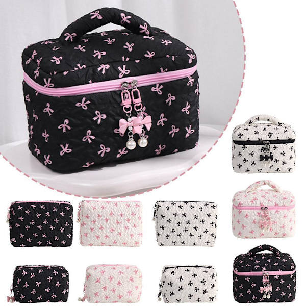 Liten sminkväska Rosa Svart Tryck Rosett Dam Bekväm Kosmetikväska B4I6 Black Pillow bag