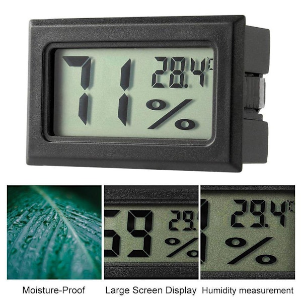 Digital hygrometer LCD termometer hygrometer vivarium orm black One-size