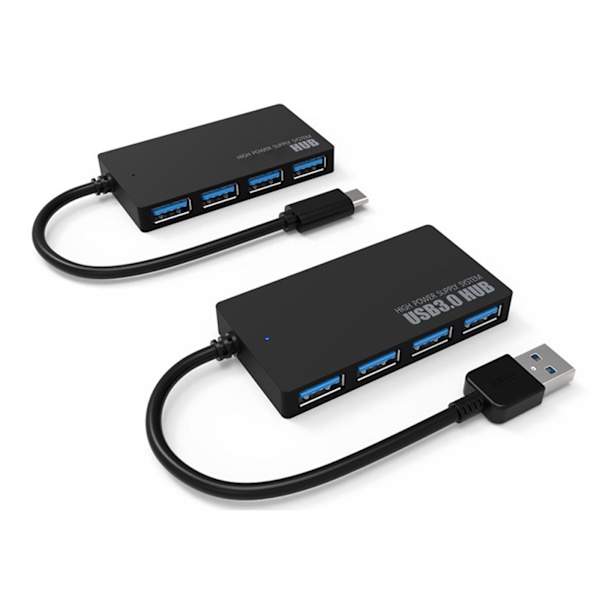 NY 4-Portars Hub Splitter USB 3.0 Höghastighetsadaptrar Multi PC Laptop Desktop blackA usb3.0