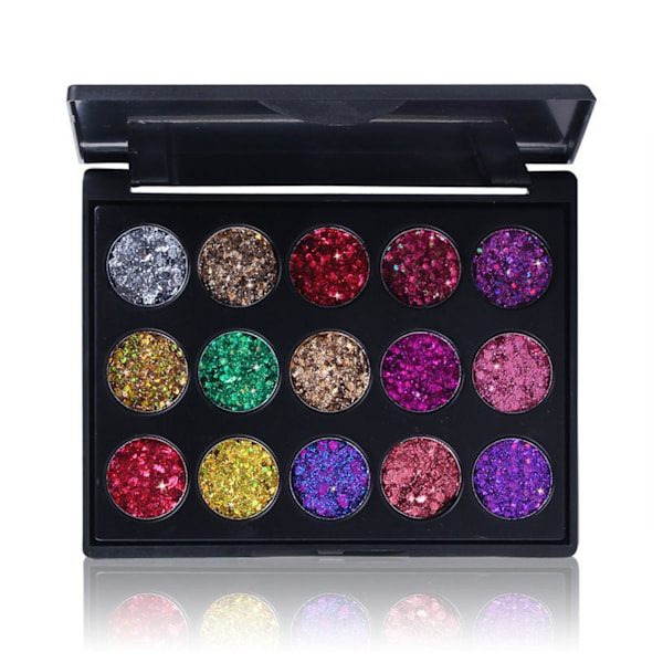 15 Färger Paljett Högpigmenterad Ögonskugga Ögonmakeup Skuggpalett E8I5 02 6.5g