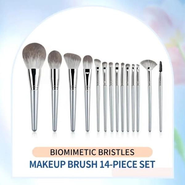 14 st Bärbart Sminkborstset Mjukt Professionellt Sminkborstset Lämpligt För Kvinnors Skönhet L9P8 Silver 14pcs