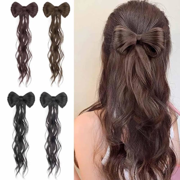 Bowknot Half Tie High Ponytail Kvinnlig hästsvans Peruk Huvudbonader Hög light brown 1pcs