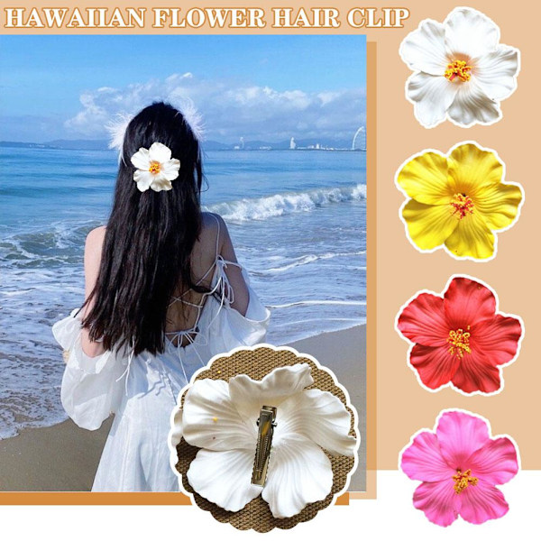 Hawaiiansk Hårklämma med Blomma, Realistisk Hibiskus Hårklämma, Böhmiska Blommor Håraccessoar för Dansare Bröllop Strandfest Hårklämma red one-size