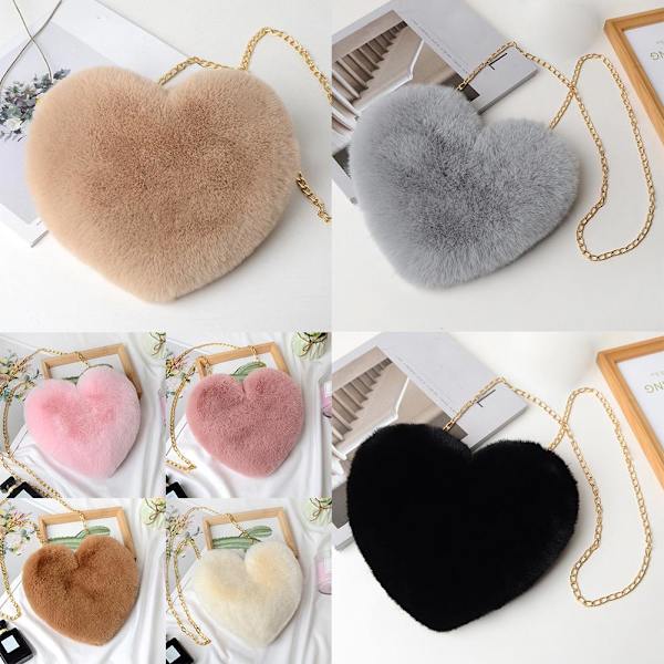 Mjuk Love Axelväska Mode Love Hjärta Form Messenger Bag Söt Vinterväska - Khaki One size
