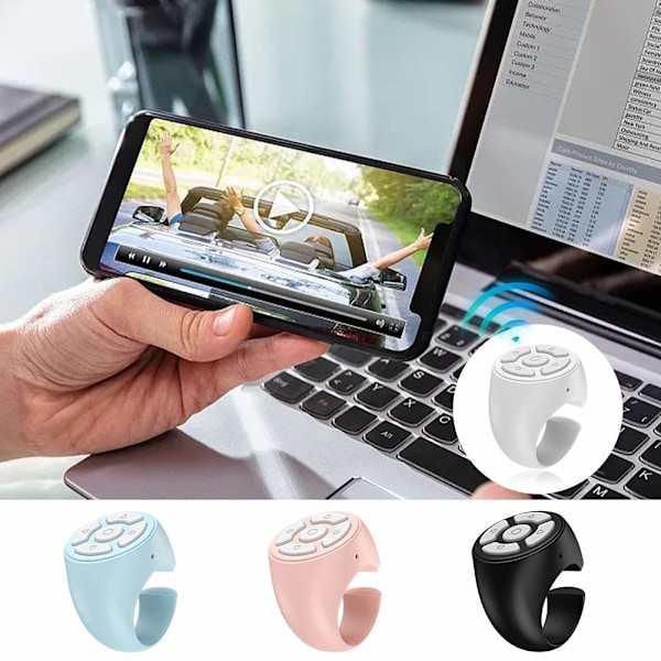 Fingertopps Trådlös Bluetooth Fjärrkontroll, Kreativ Fjärrkontroll Scrollring, Trådlös Kamera Fjärrutlösare, Video Fjärrkontroll App Sida Vänd black one-size 2pcs