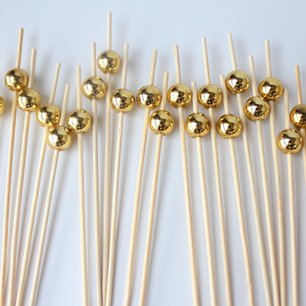 Cocktailpinnar med guldpärla, bambu aptitretare tandpetare J4W0 UK-lager. goldB 25pcs