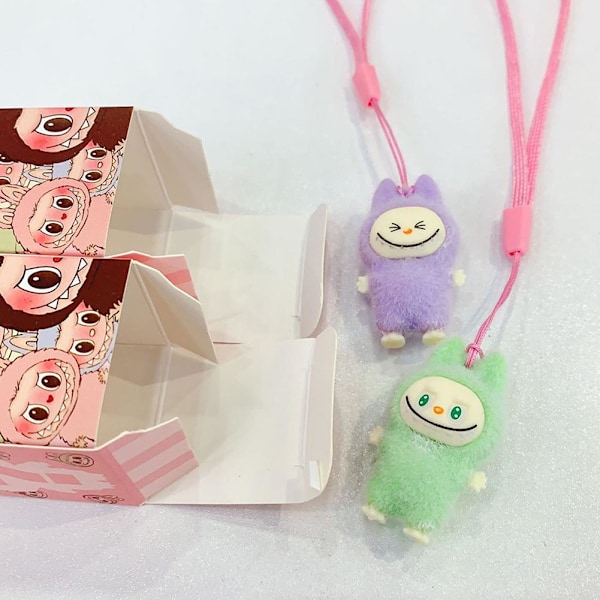 Tecknad Labubu Resin Flocking Docka Blind Box Hänge Söta Bokväska Tillbehör Skrivbord Söta Roliga Små Ornament First generation 1pcs
