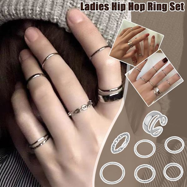 7 st Mode Silver Oregelbunden Geometrisk Justerbar Het Smycke G7 Kvinnor M4 B8O9