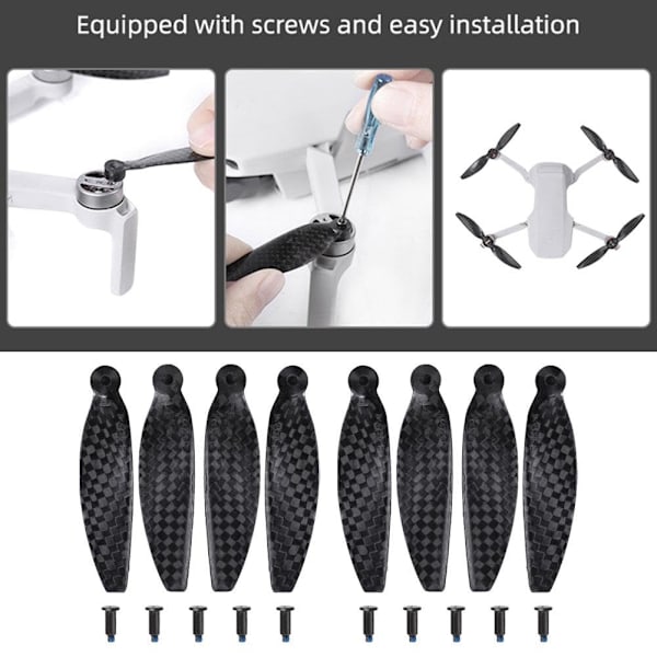 Kolfiber Lågbrus Propellrar för DJI Mini 4K/Mini 2 SE/Mini 2/Mini SE Tillbehör, Ersättningsblad Propellerdelar 8pcs for DJI Mini 4K