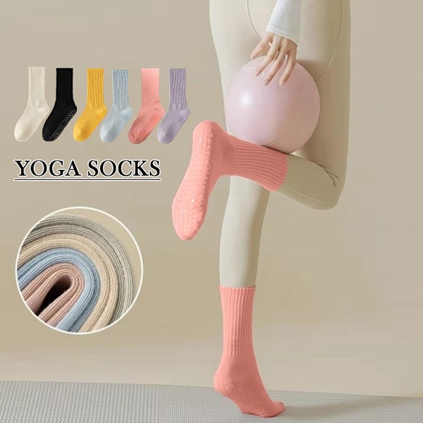 Anti-halk Yoga Strumpor för Kvinnor Fitness Mellanvader Tjocka Strumpor Färgade Strumpor Dansstrumpor Pilates Enfärgade F9m5 White 1 pair