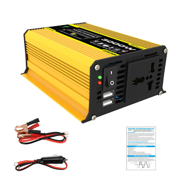 Effektomvandlare 12V till 220V/110V 3000W Ombord Solenergiomvandlare Effekt S6 R8D9 Q9X6 yellowA 220V
