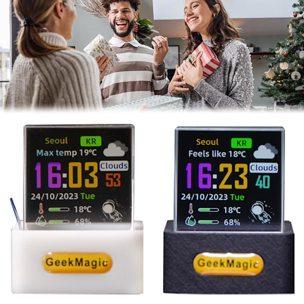 GeekMagic Mini 3D Hologram Kubdisplay, Smart Väderstation Di White 1pcs