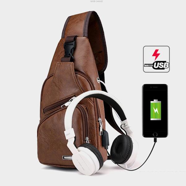 Läder Sling Bag för Kvinnor Män Vuxna Crossbody Bag Bröstväska Sling Ryggsäck M5A6 Dark brown 29*16*6cm