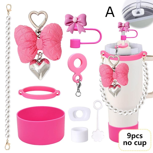 Sugrörsskydd 9st/set för StanleyCup Dekor Färgglad Blomma Plysch Ba Pink 9pcs