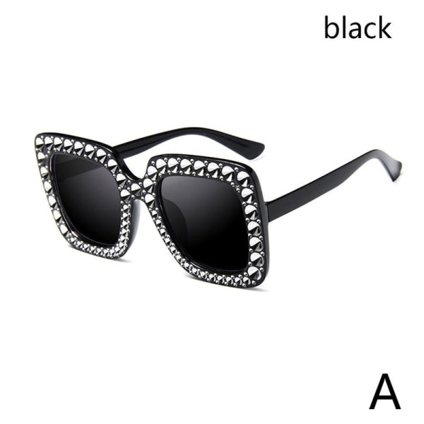 Fyrkantiga Rhinestone-solglasögon Retro Oversized Crystal Ram Sun G black One-size