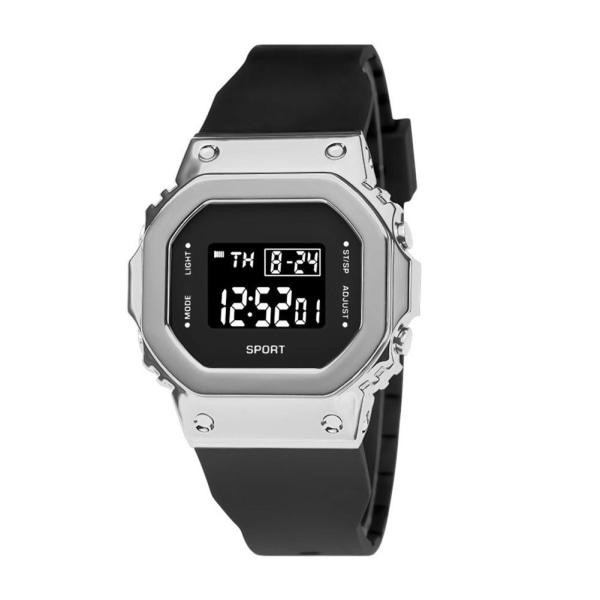 Koreansk stil enkel dam LED watch mode galvaniserad metall Silver Black One size