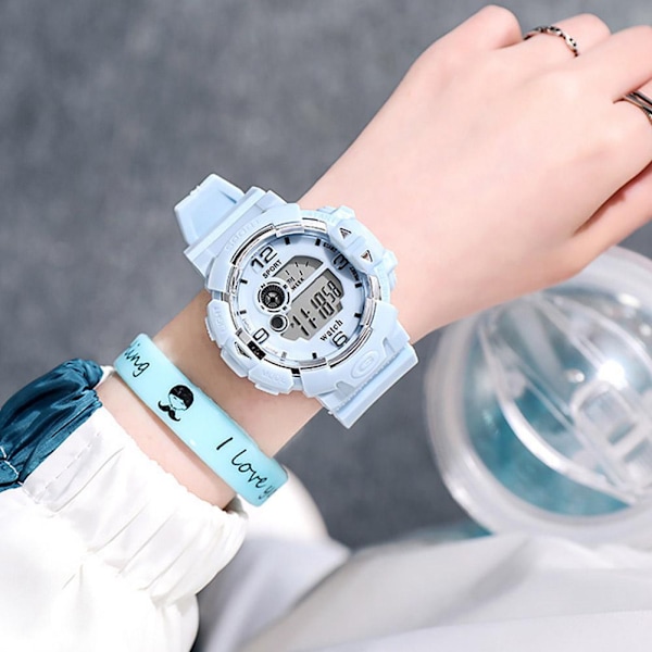 Fashion Sportklocka Elektronisk LED Ljusande Vattentät Klocka För Studenter White One size
